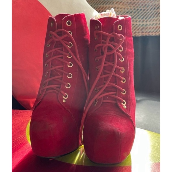 Cardi B Style Red Suede Stilleto Platform Heels Size 7 - Picture 9 of 16